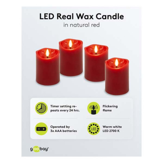 Goobay Led kaars | Goobay | 7.5 x 10 cm | 4 stuks (Batterij, Timer, Rood) 77749 K170103340 - 4