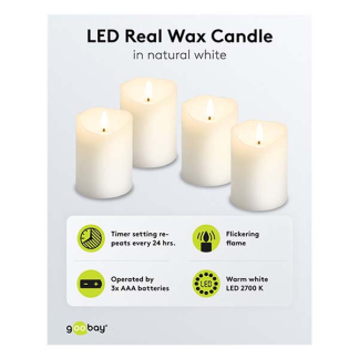 Goobay Led kaars | Goobay | 7.5 x 10 cm | 4 stuks (Batterij, Timer, Wit) 77780 K170103339 - 4