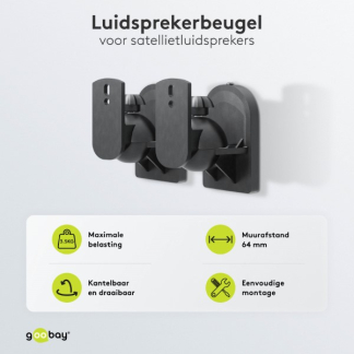 Goobay Luidspreker muurbeugel | Goobay | 2 stuks (Universeel, Zwenk- en kantelbaar, Staal, Max. 3.5 kg, Zwart) 49393 K101501157 - 4