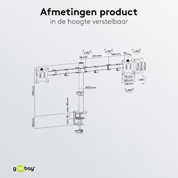 Goobay Monitorbeugel | Goobay | 17 tot 32 inch (Draai, zwenk en kantelbaar, 2 schermen, Max. 16 kg) 58529 K101501131 - 6