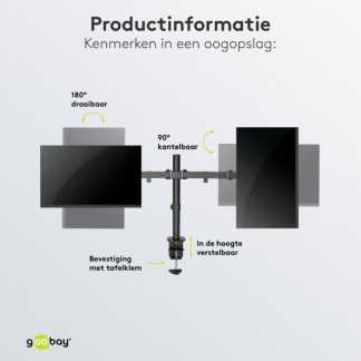 Goobay Monitorbeugel | Goobay | 17 tot 32 inch (Draai, zwenk en kantelbaar, 2 schermen, Max. 16 kg) 58529 K101501131 - 4