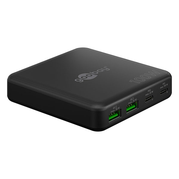 Goobay Powerbank | Goobay | 4 poorten (100W, 2x USB C, 2x USB A, Power Delivery, GaN, Zwart) 70764 K170108394 - 1