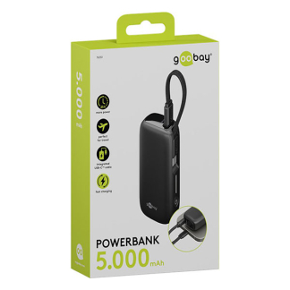 Goobay Powerbank | Goobay | 5000 mAh (Ingebouwde kabel, 1x USB C, 1x USB A, 20W) 76250 K010605493 - 5