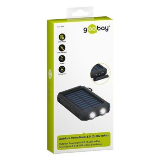 Goobay Powerbank | Goobay | 8.000 mAh (2 poorten, USB A, Zonnepaneel, Zaklamp, IP45) 49216 K105005139 - 3