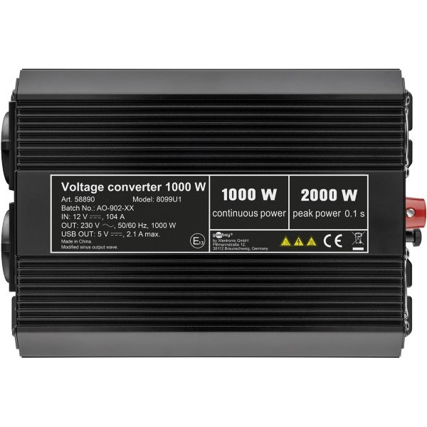 Goobay Spanningsomvormer | Goobay | 1000W (12 V DC – 230 V AC, Gemodificeerd, Dubbel stopcontact, USB A) 58890 K050801080 - 4