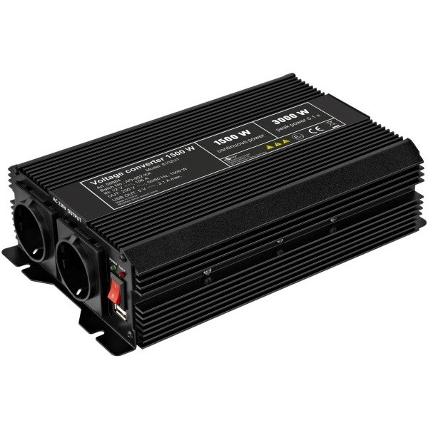 Goobay Spanningsomvormer | Goobay | 1500W  (12 V DC – 230 V AC, Gemodificeerd, Dubbel stopcontact, USB A) 58884 K050801081 - 1