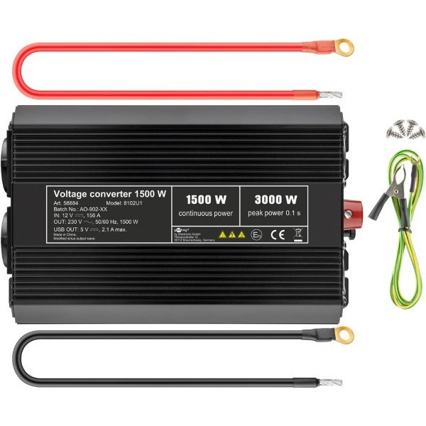 Goobay Spanningsomvormer | Goobay | 1500W  (12 V DC – 230 V AC, Gemodificeerd, Dubbel stopcontact, USB A) 58884 K050801081 - 5