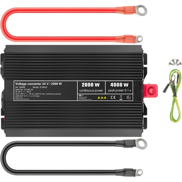 Goobay Spanningsomvormer | Goobay | 2000W (24 V DC – 230 V AC, Gemodificeerd, Dubbel stopcontact, USB A) 58895 K050801085 - 5