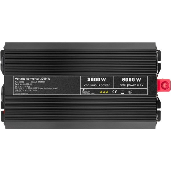 Goobay Spanningsomvormer | Goobay | 3000W (12 V DC – 230 V AC, Gemodificeerd, Dubbel stopcontact, USB A) 58892 K050801084 - 4