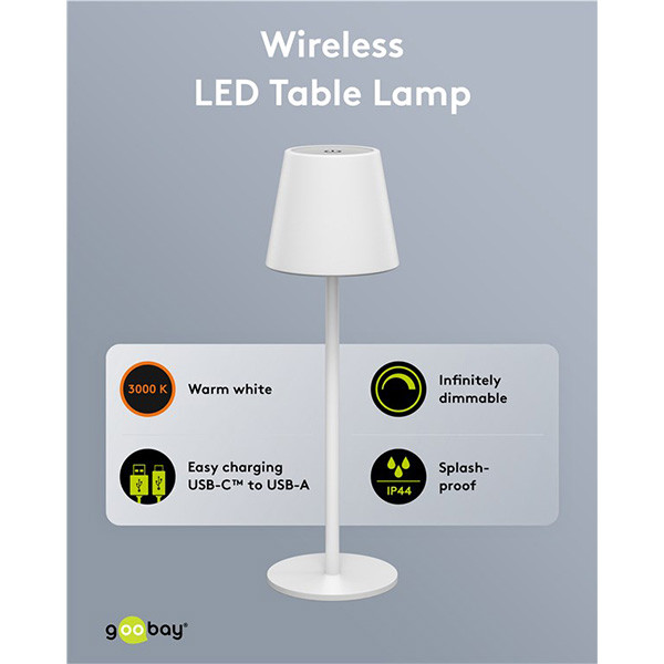 Goobay Tafellamp | Goobay (Led, Draadloos, Touchbediening, Warm wit licht, Dimbaar, USB C, Wit) 73927 77672 K150204357 - 6