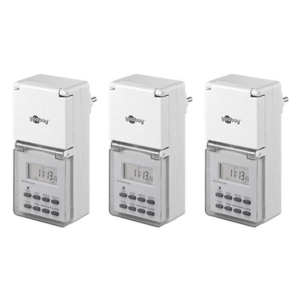 Goobay Tijdschakelaar buiten | Goobay | 3 stuks (12-24 uur, 10 programma's, IP44, Digitaal) 55546 K170103336 - 1