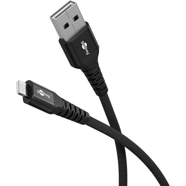 Goobay USB A naar Lightning kabel | Goobay | 1 meter | USB 2.0 (60W, 480 Mbps, Zwart) 74503 K180107376 - 1