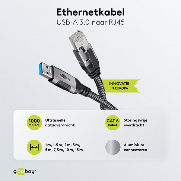 Goobay USB A naar RJ45 kabel | Goobay | 15 meter (USB 3.0, Cat6 FTP, Zilver/zwart) 70695 K020610061 - 5