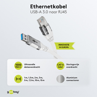 Goobay USB A naar RJ45 kabel | Goobay | 1 meter (USB 3.0, Cat6 FTP, Wit) 74157 K020610070 - 5