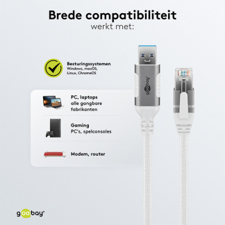 Goobay USB A naar RJ45 kabel | Goobay | 1 meter (USB 3.0, Cat6 FTP, Wit) 74157 K020610070 - 7