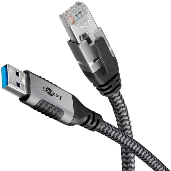 Goobay USB A naar RJ45 kabel | Goobay | 2 meter (USB 3.0, Cat6 FTP, Zilver/zwart) 70498 K020610056 - 1