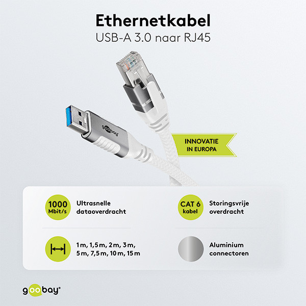 Goobay USB A naar RJ45 kabel | Goobay | 3 meter (USB 3.0, Cat6 FTP, Wit) 74160 K020610073 - 5