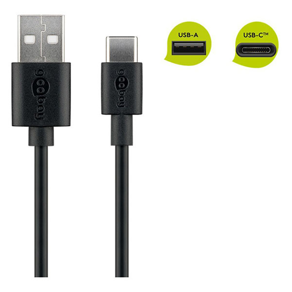 Goobay USB A naar USB C kabel | 0.5 meter | USB 2.0 (Zwart) 59118 K010214057 - 2