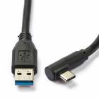 USB A naar USB C kabel | 1.5 meter | USB 3.0 (100% koper, Haaks, Zwart)