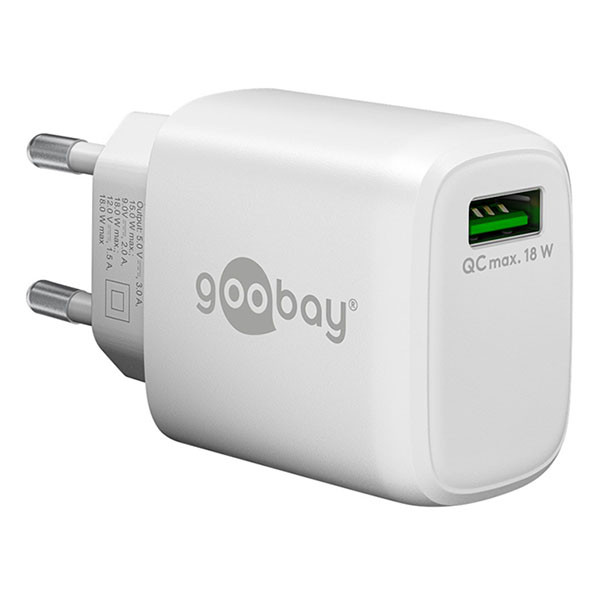 Goobay USB A oplader | Goobay (18W, 1x USB A, GaN, Quick Charge 3.0, Wit) 61672 K180107714 - 1