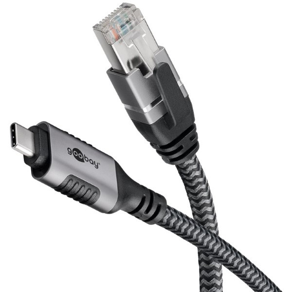 Goobay USB C naar RJ45 kabel | Goobay | 10 meter (USB 3.1, Cat6 FTP, Zilver/zwart) 70754 K020610068 - 1
