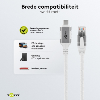 Goobay USB C naar RJ45 kabel | Goobay | 1 meter (USB 3.1, Cat6 FTP, Wit) 74165 K020610078 - 7