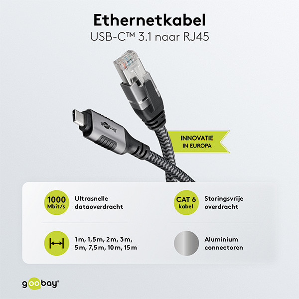 Goobay USB C naar RJ45 kabel | Goobay | 2 meter (USB 3.1, Cat6 FTP, Zilver/zwart) 70698 K020610064 - 5