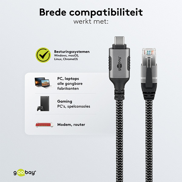 Goobay USB C naar RJ45 kabel | Goobay | 2 meter (USB 3.1, Cat6 FTP, Zilver/zwart) 70698 K020610064 - 7