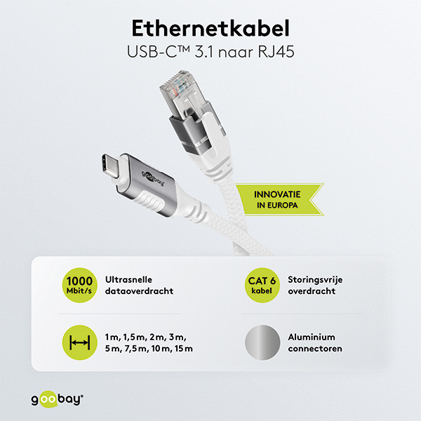 Goobay USB C naar RJ45 kabel | Goobay | 5 meter (USB 3.1, Cat6 FTP, Wit) 74178 K020610082 - 5