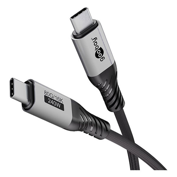 Goobay USB C naar USB C kabel | Goobay | 1.5 meter | USB 4 (240W, 80 Gbit/s, Zwart/Zilver) 74776 K010214449 - 1