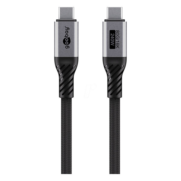 Goobay USB C naar USB C kabel | Goobay | 1.5 meter | USB 4 (240W, 80 Gbit/s, Zwart/Zilver) 74776 K010214449 - 2