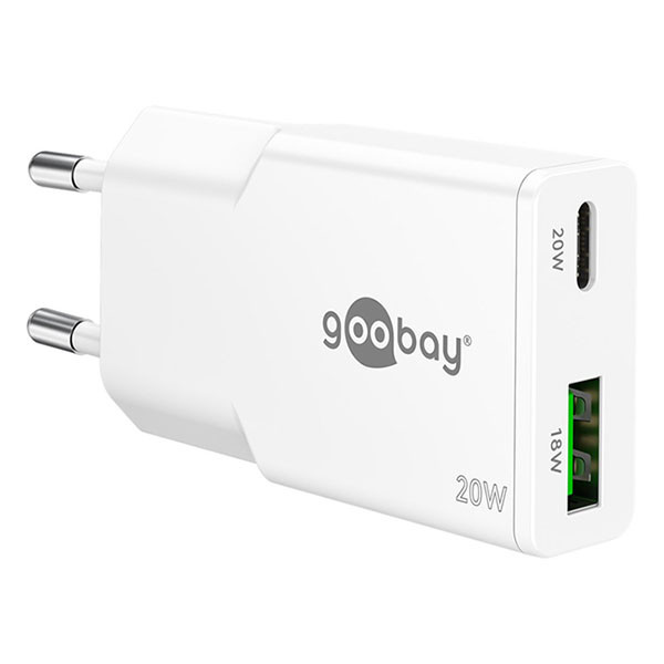 Goobay USB C snellader | Goobay | 2 poorten (1x USB C, 1x USB A, 20 W, GaN, Power Delivery, Wit) 75730 K070501340 - 1