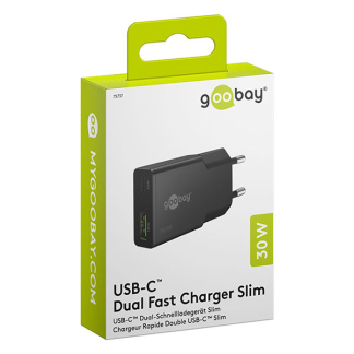 Goobay USB C snellader | Goobay | 2 poorten (1x USB C, 1x USB A, 30 W, GaN, Power Delivery, Zwart) 75737 K070501343 - 2