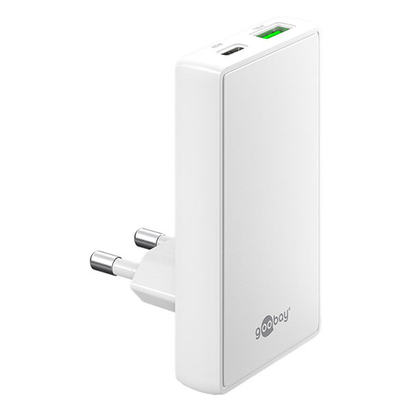 Goobay USB C snellader | Goobay | 2 poorten (1x USB C, 1x USB A, 45 W, GaN, Power Delivery, Hoekstekker, Wit) 75720 K070501346 - 1
