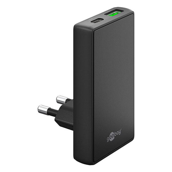 Goobay USB C snellader | Goobay | 2 poorten (1x USB C, 1x USB A, 45 W, GaN, Power Delivery, Hoekstekker, Zwart) 75719 K070501345 - 1