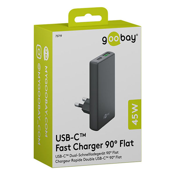 Goobay USB C snellader | Goobay | 2 poorten (1x USB C, 1x USB A, 45 W, GaN, Power Delivery, Hoekstekker, Zwart) 75719 K070501345 - 4