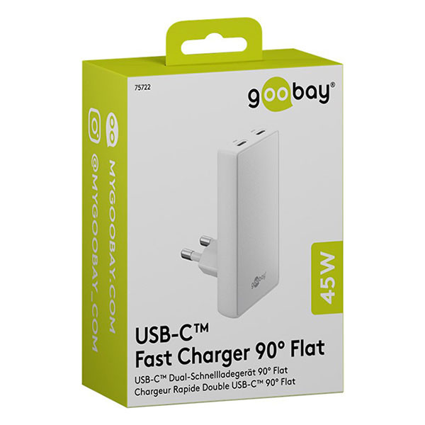 Goobay USB C snellader | Goobay | 2 poorten (2x USB C, 45 W, GaN, Power Delivery, Hoekstekker, Wit) 75722 K070501350 - 3