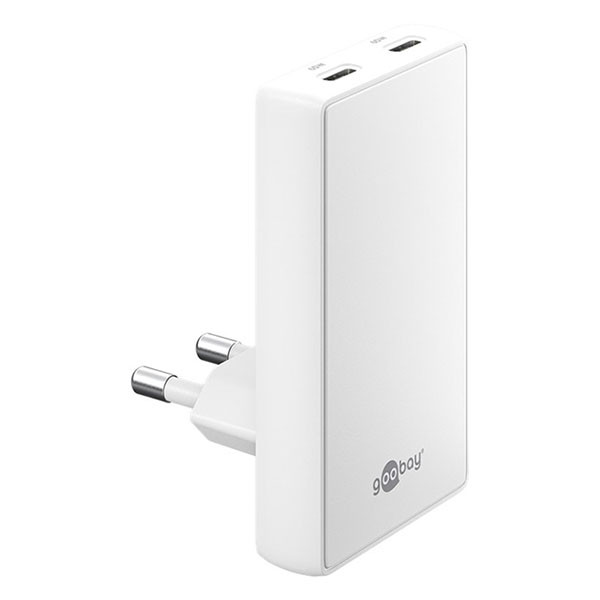 Goobay USB C snellader | Goobay | 2 poorten (2x USB C, 65 W, GaN, Power Delivery, Hoekstekker, Wit) 75726 K070501352 - 1