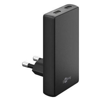 Goobay USB C snellader | Goobay | 2 poorten (2x USB C, 65 W, GaN, Power Delivery, Hoekstekker, Zwart) 75725 K070501351 - 1
