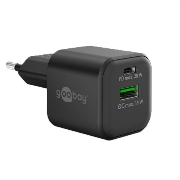Goobay USB C snellader | Goobay (20W, USB C, USB A, GaN, Power Delivery, Zwart) 65864 K180107347 - 1
