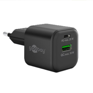 Goobay USB C snellader | Goobay (20W, USB C, USB A, GaN, Power Delivery, Zwart) 65864 K180107347 - 1