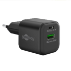 USB C snellader | Goobay (20W, USB C, USB A, GaN, Power Delivery, Zwart)