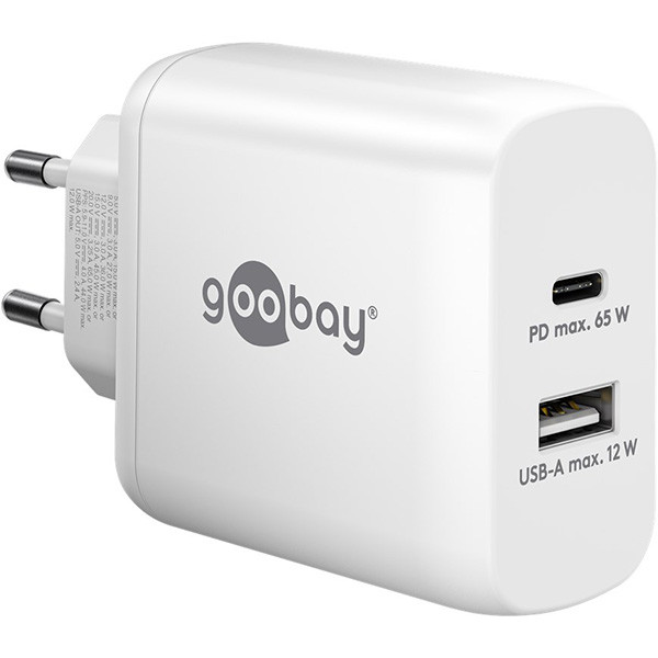 Goobay USB C snellader | Goobay (65W, 1x USB C, 1x USB A, GaN, Power Delivery, Wit) 65410 K180107706 - 1