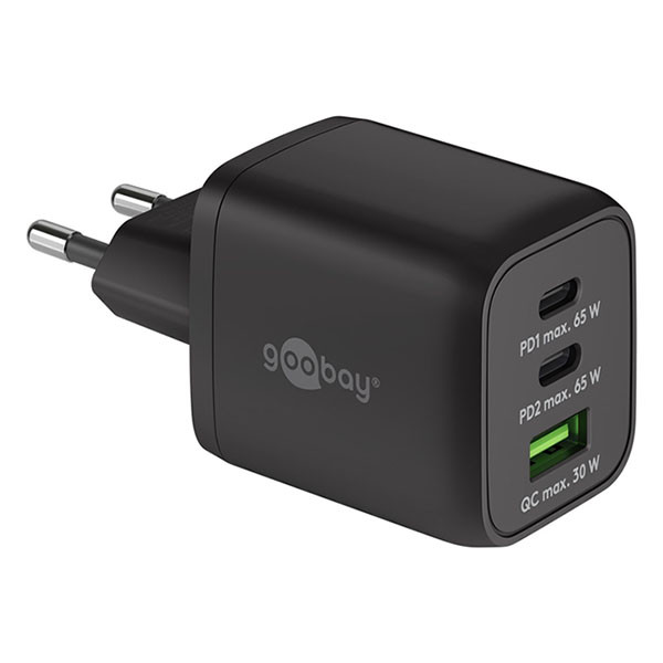 Goobay USB C snellader | Goobay (65W, 2x USB C, 1x USB A, GaN, Power Delivery, Zwart) 64753 K180107713 - 1