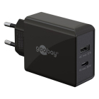 USB multipoort oplader | Goobay | 2 poorten (USB A, USB C, 30W, Power Delivery, Quick Charge, Zwart)