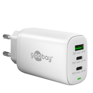 Goobay USB multipoort oplader | Goobay | 3 poorten (USB A, USB C, 65W, GaN, Power Delivery, Wit) 65408 K180107319 - 1