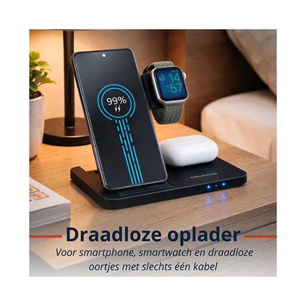 Grundig Opvouwbare draadloze oplader | Grundig (3-in-1, 10W, Zwart) 871125235870 K070501294 - 5