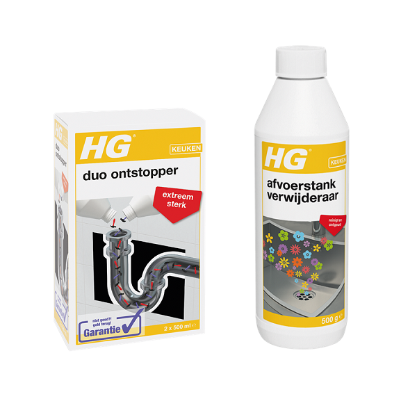 hg duo ontstopper hg afvoerstankverwijderaar combideal 2x 500 ml 500 gram