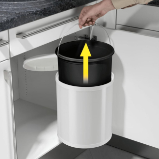 Hailo Prullenbak | Hailo | 15 liter (Plaatstaal, Voor in keukenkastje, Draaideurmontage, Deksel-liftsysteem, Wit) 3555-001 K170104630 - 2