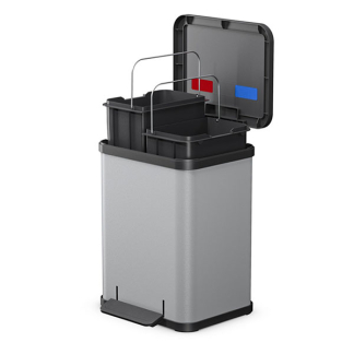 Hailo Prullenbak | Hailo | 18 liter (Duo, Gedempt deksel, Metaal met kunststof, Zilver) 0622-220 K170104634 - 2
